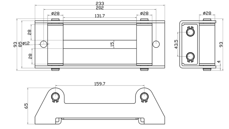 GUIDE-CÂBLE À ROULEAUX POUR CÂBLE EN ACIER (6000) 83x233
