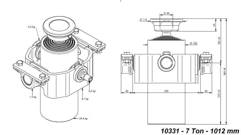 CYLINDRE TÉLESCOPIQUE COMPACT 5 ÉTAPES 1012mm x125 -BALLE