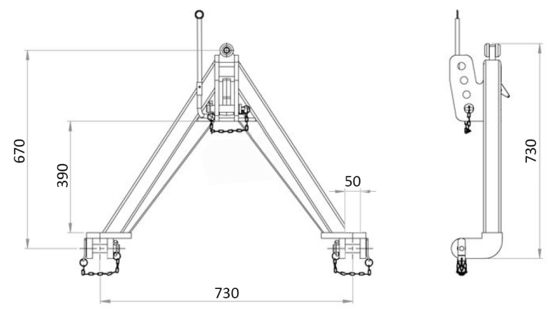 TRIANGLE AVANT POUR HYDRAULIQUE AVANT DE TRACTEUR CAT. 1 - 730 MM - 1200 KG